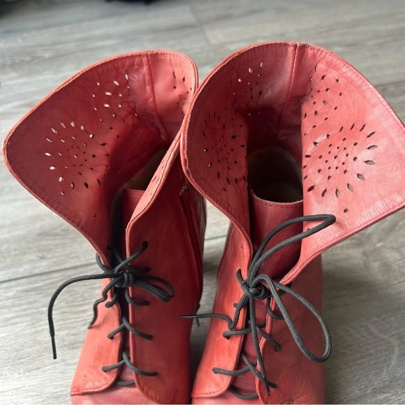 Claudia Laser Cutout Leather Fold Over Cuff Heeled Boots - Picture 6 of 16